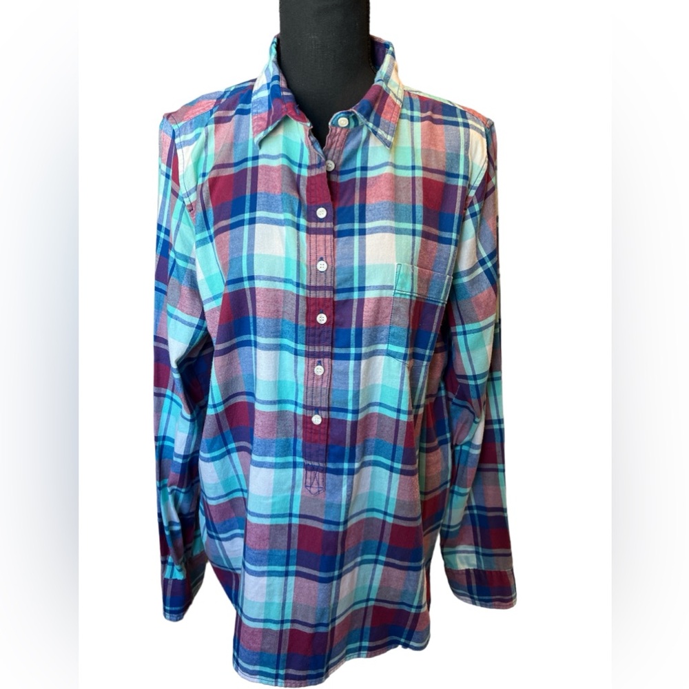 J. CREW Plaid Perfect Fit Half-Button Down Cotton Shirt Size XL
